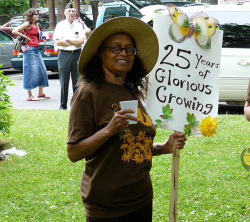 gardener with sign